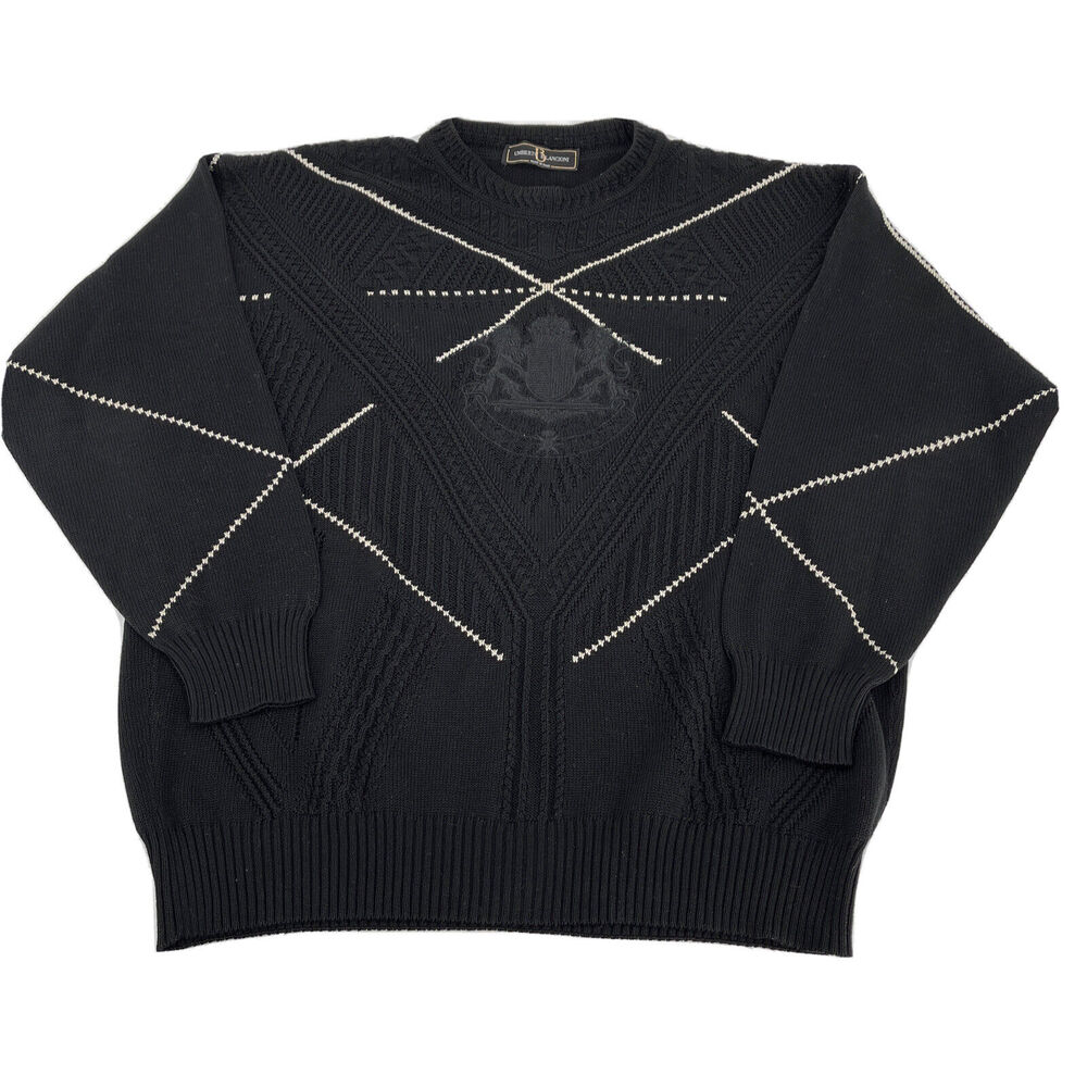 Umberto Bilancioni Textured Crew Neck Sweater Mens 50‎ Black Made in Italy